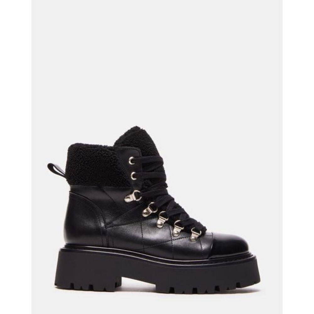 Steve Madden Reyen Black Leather Shearling Boots Size 7 NEW Moto